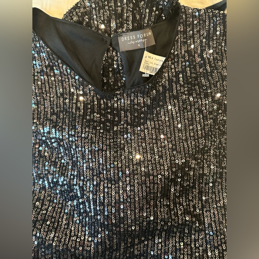 NEW Sequin Mini Dress with Velvet Ribbon Belt - Picture 3 of 4